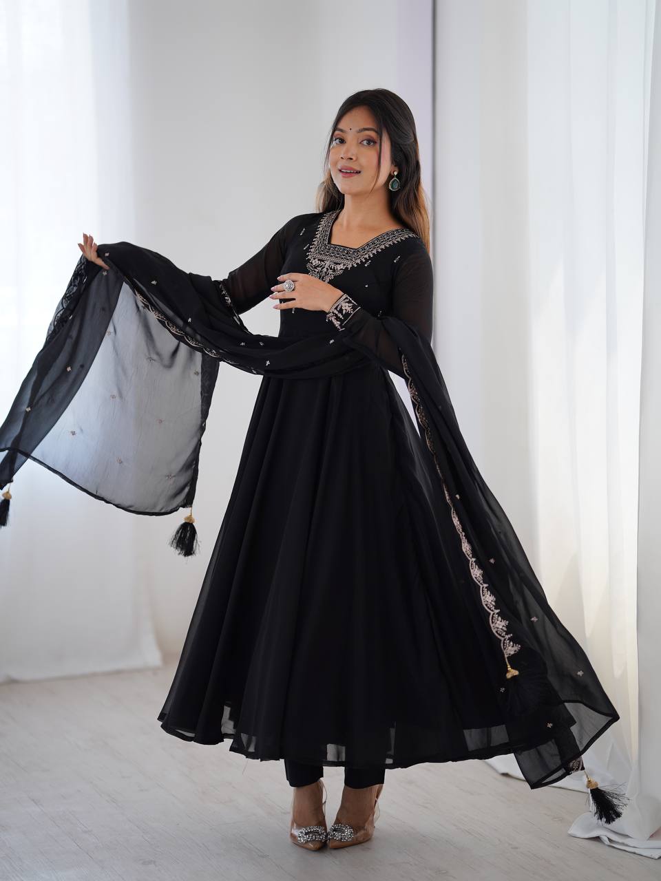 Majestic Black Beads Work Festive Wear Anarkali Suit