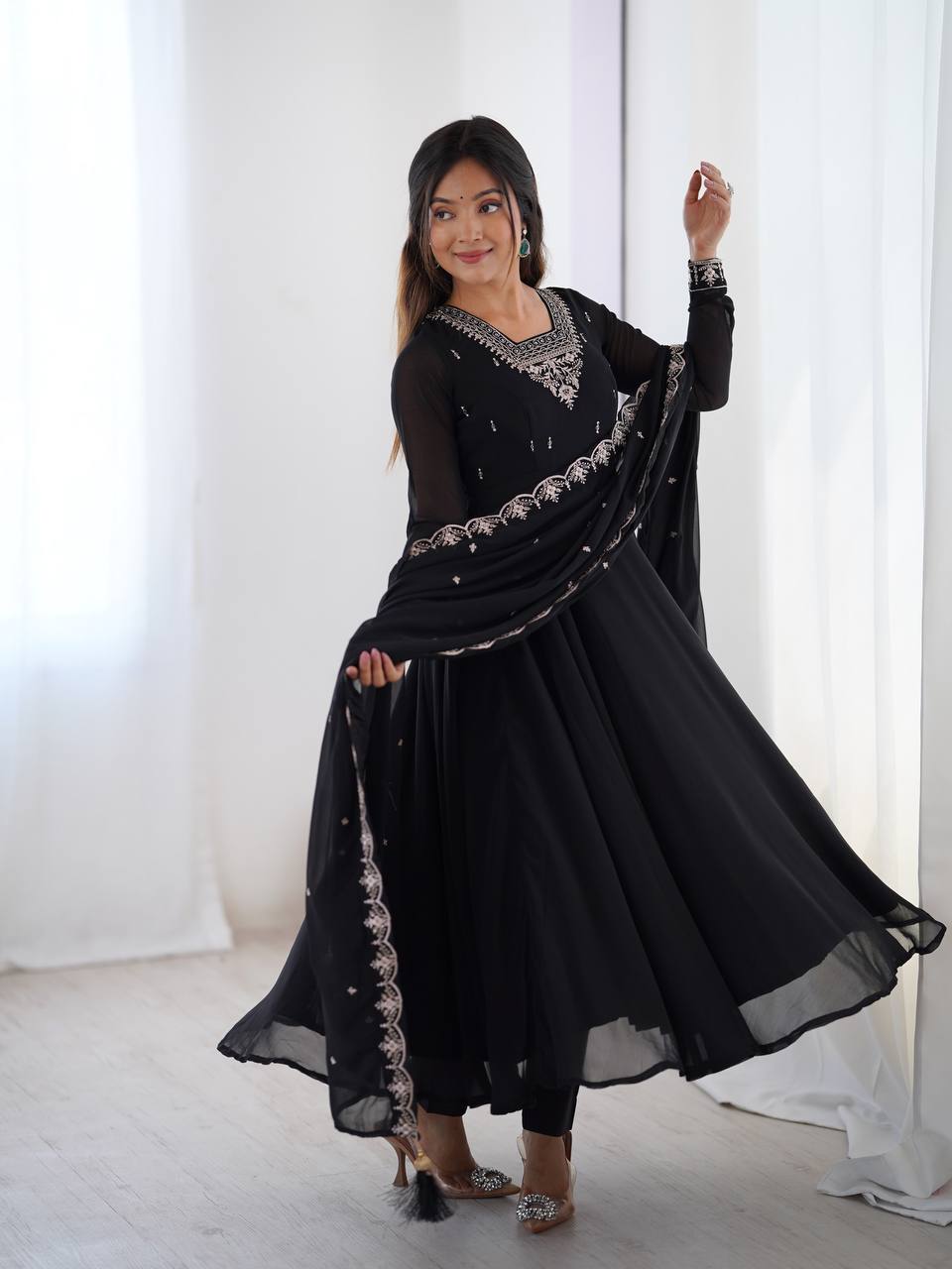 Majestic Black Beads Work Festive Wear Anarkali Suit