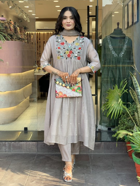 Greyish Embroidery Dress