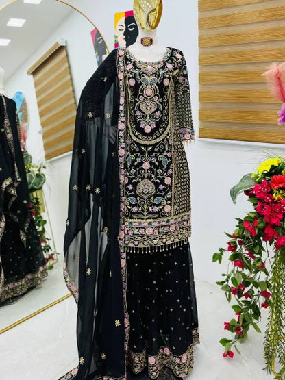 Kurta With Sharara Suit  Embroidery Work