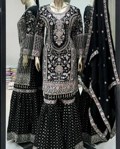 Kurta With Sharara Suit  Embroidery Work