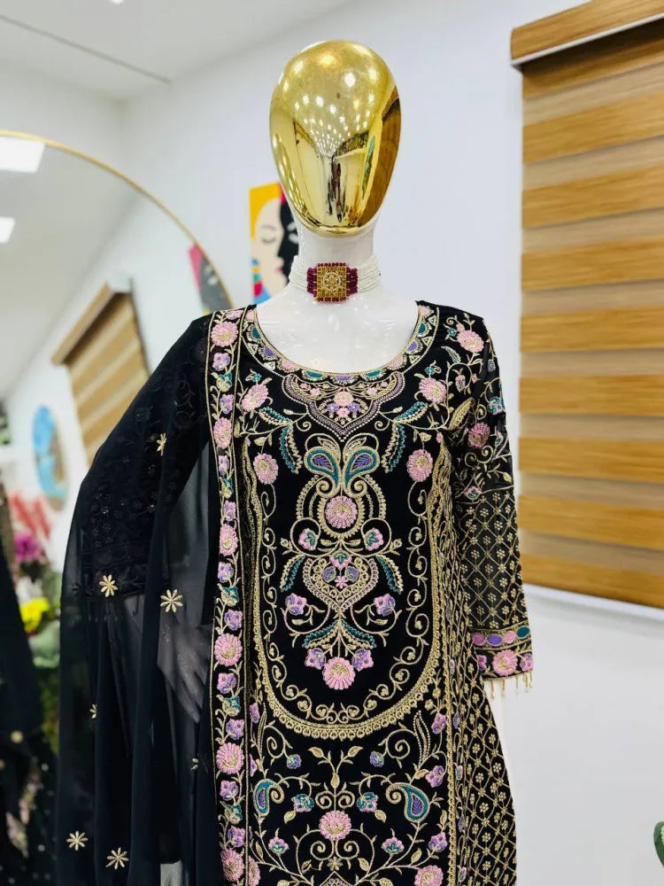 Kurta With Sharara Suit  Embroidery Work