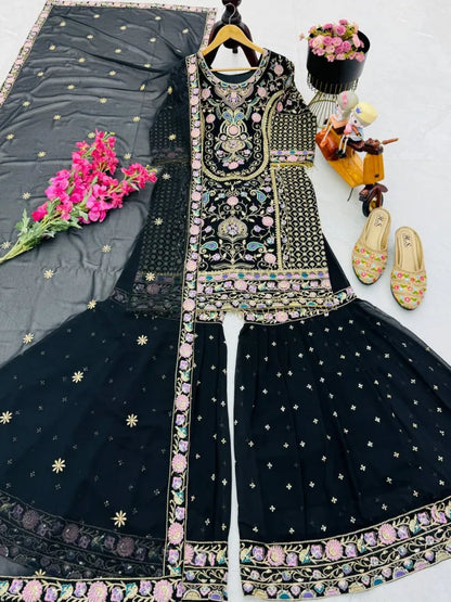 Kurta With Sharara Suit  Embroidery Work