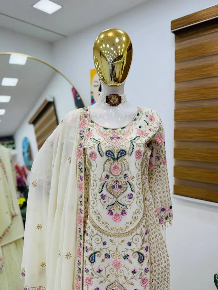Kurta With Sharara Suit  Embroidery Work