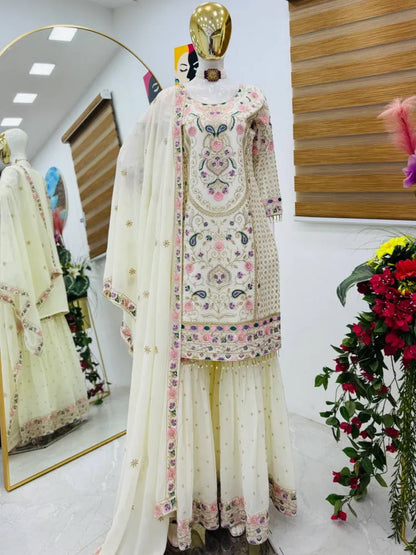 Kurta With Sharara Suit  Embroidery Work