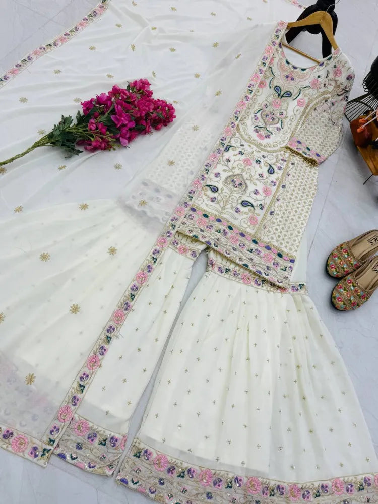 Kurta With Sharara Suit  Embroidery Work