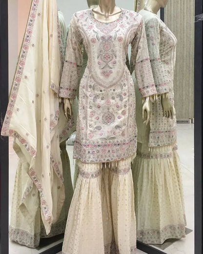 Kurta With Sharara Suit  Embroidery Work