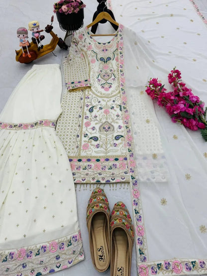 Kurta With Sharara Suit  Embroidery Work
