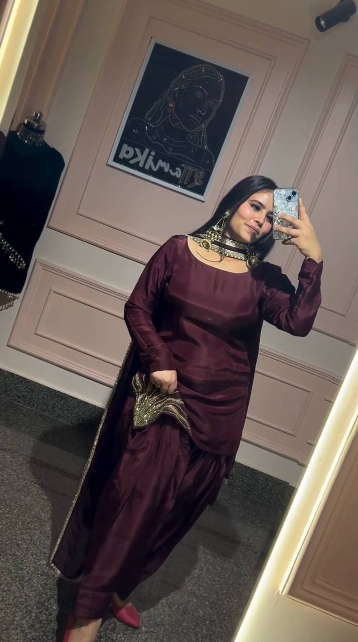 Graceful Handworked Crepe Silk Ensemble – Farshi Pant Set