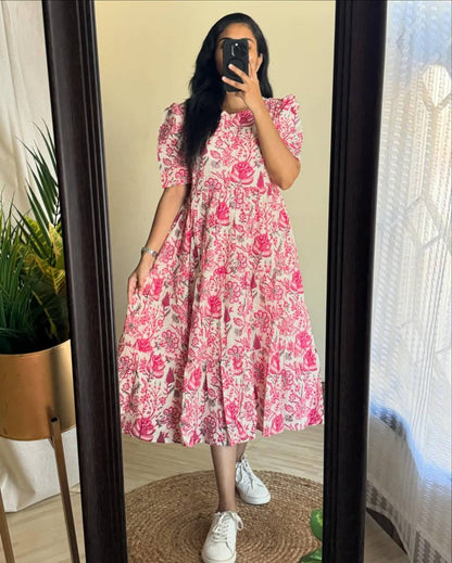 PInk Floral Printed Cotton Dress
