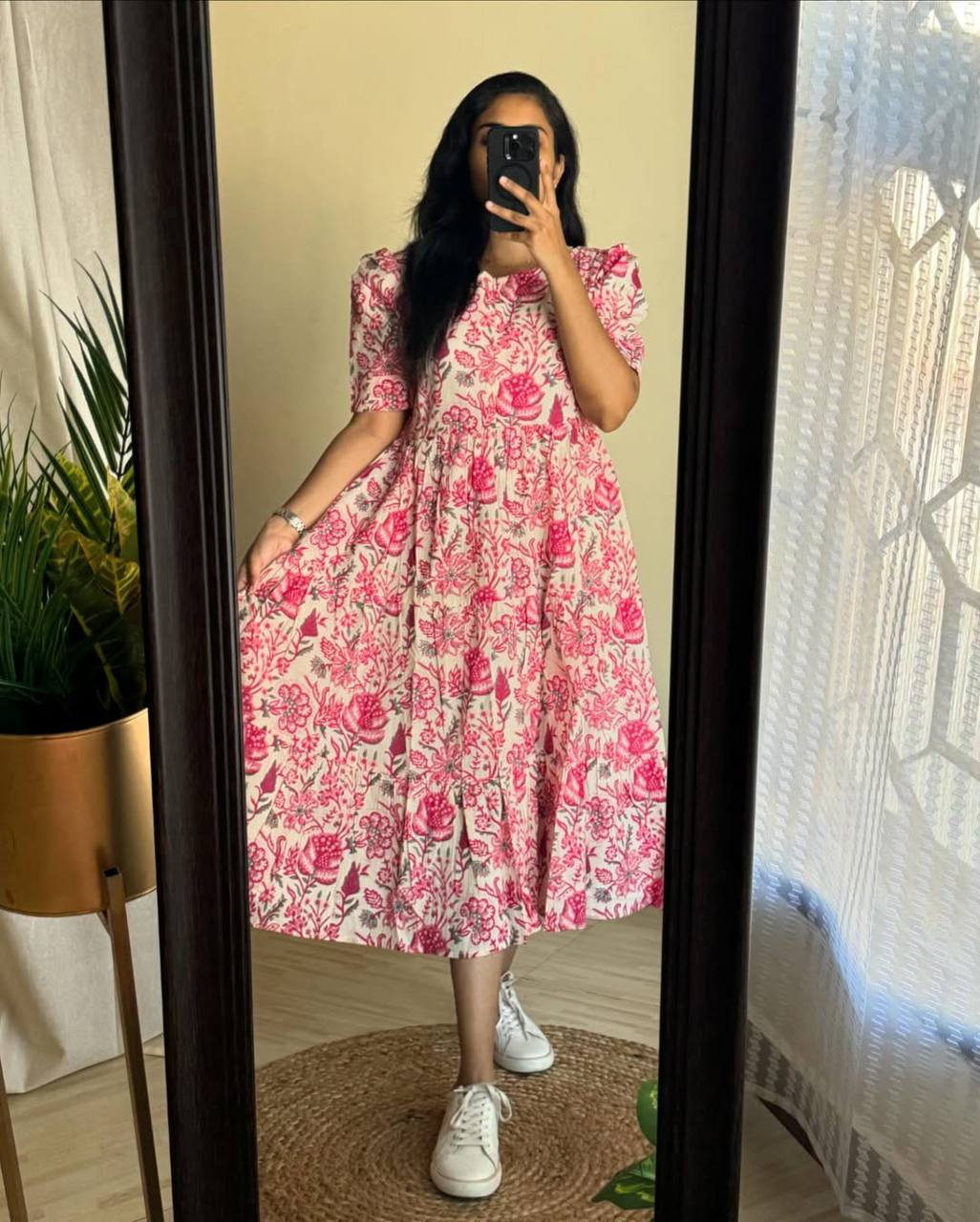 PInk Floral Printed Cotton Dress