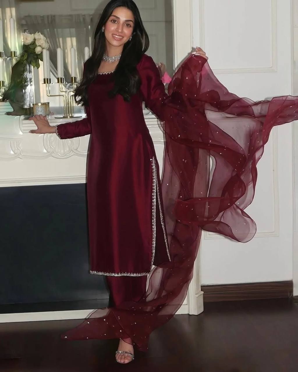 Maroon Aurora Silk Embroidered Ensemble