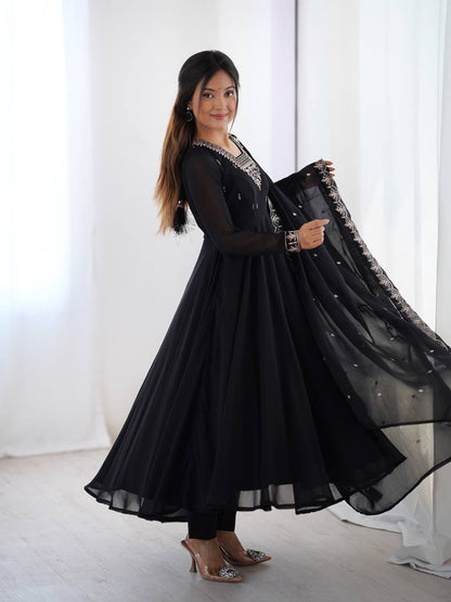 Majestic Black Beads Work Festive Wear Anarkali Suit