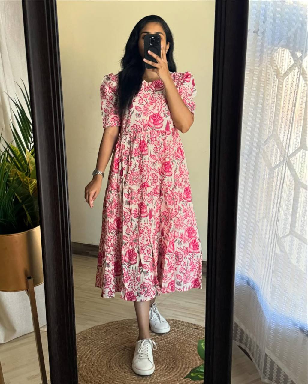 PInk Floral Printed Cotton Dress