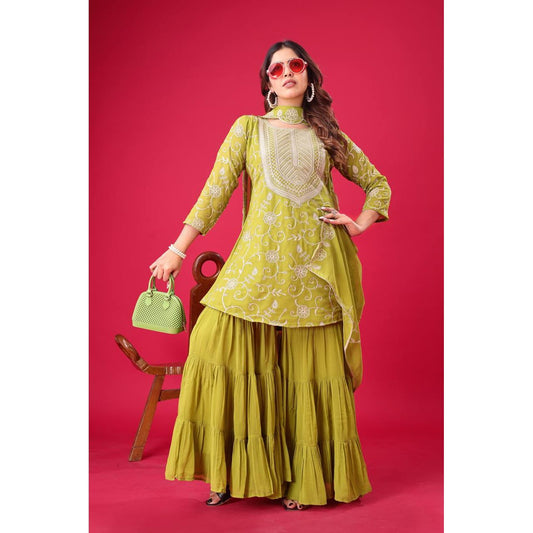 Elegant Heavy Georgette Embroidered Sharara Set