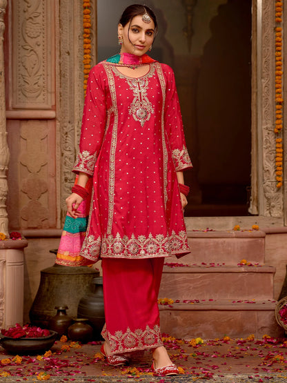 A-Line Kurta Palazzos With Dupatta Set