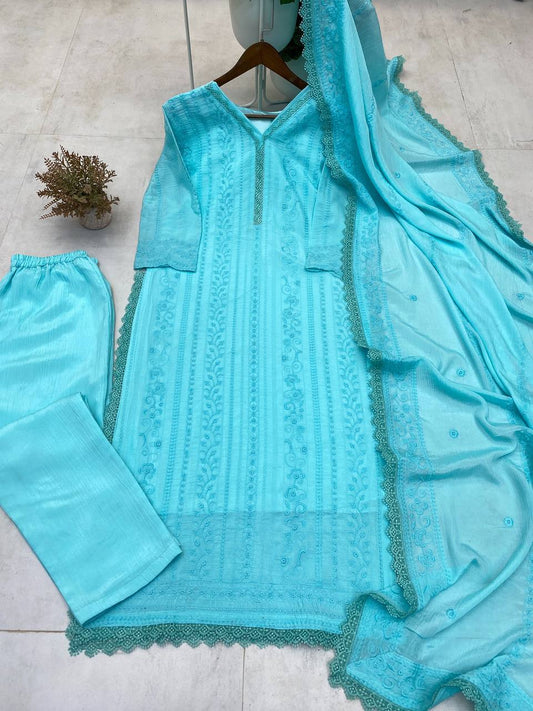 Threaded Charm Top-Plazo Set