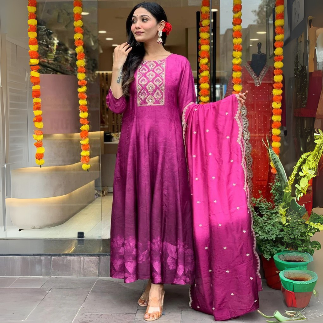 WOMEN EMBROIDERED PURPLE SUIT SET
