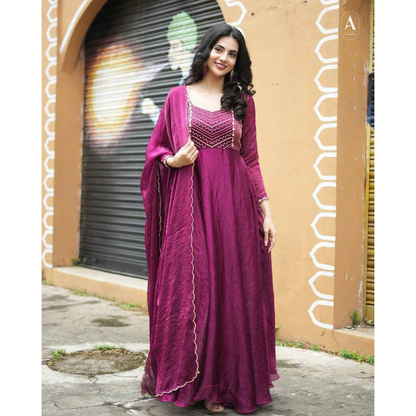 Wine Cutwork Anarkali