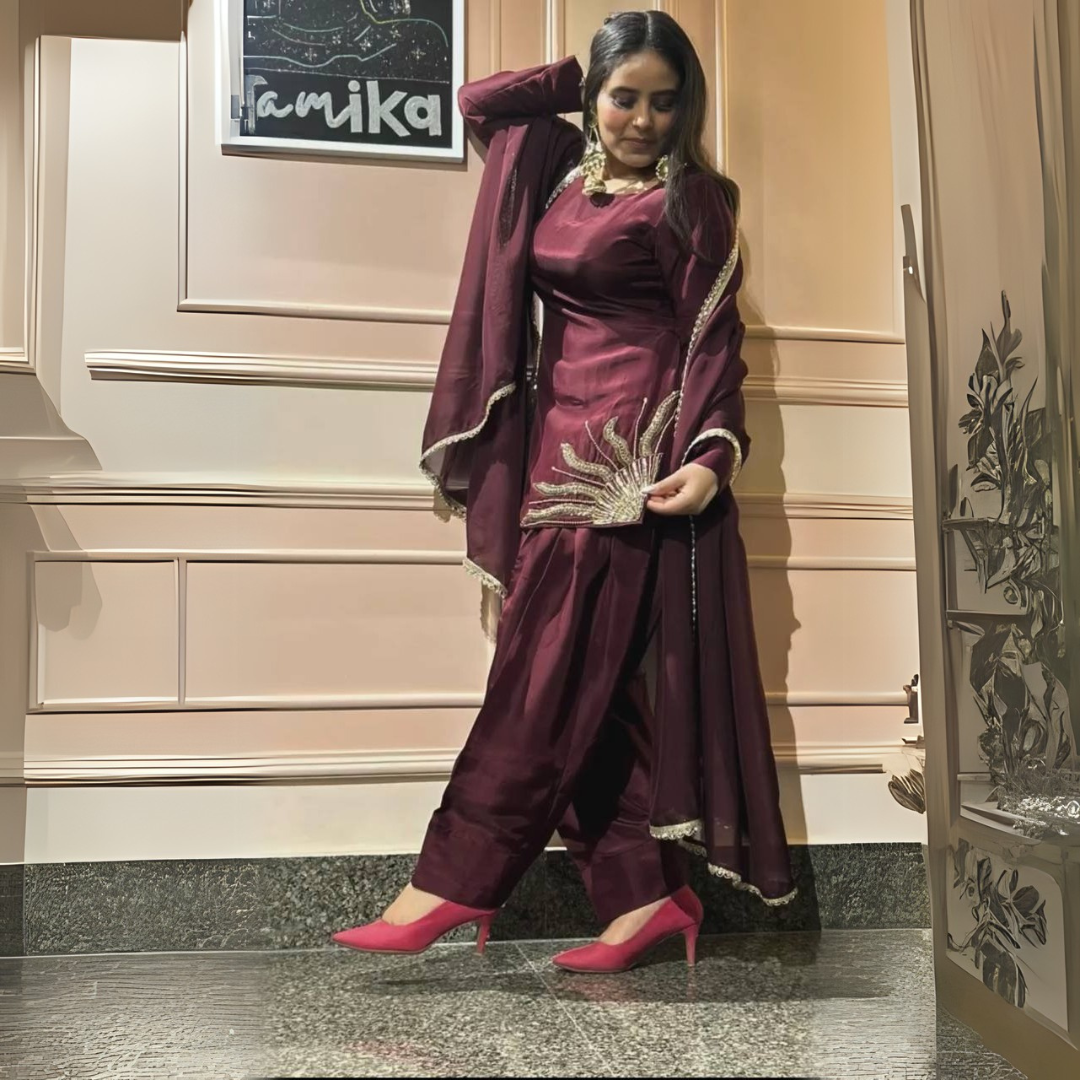 Graceful Handworked Crepe Silk Ensemble – Farshi Pant Set