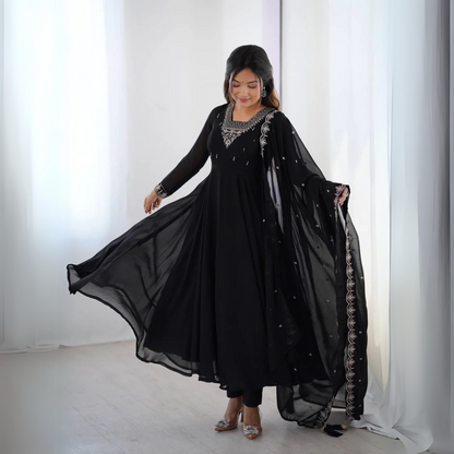 Majestic Black Beads Work Festive Wear Anarkali Suit