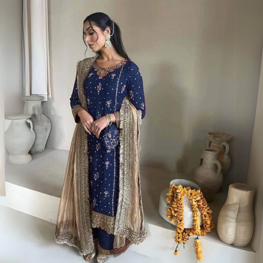Embroidery And Sequins Work Sharara Suit