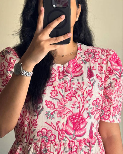 PInk Floral Printed Cotton Dress