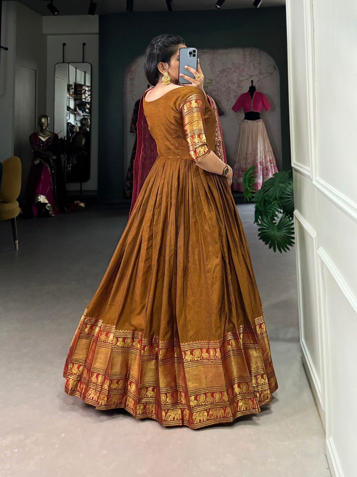 Cotton narayan pet with zari weaving work long gown
