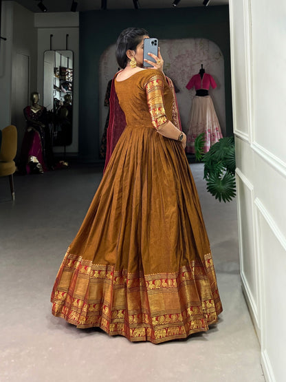 Cotton narayan pet with zari weaving work long gown