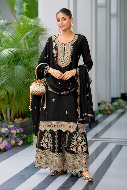 Black Embroderied Full Work gharara Suit Set(Free size)