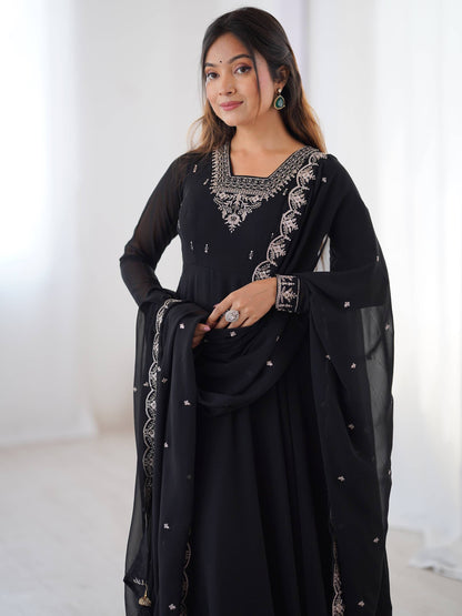 Majestic Black Beads Work Festive Wear Anarkali Suit