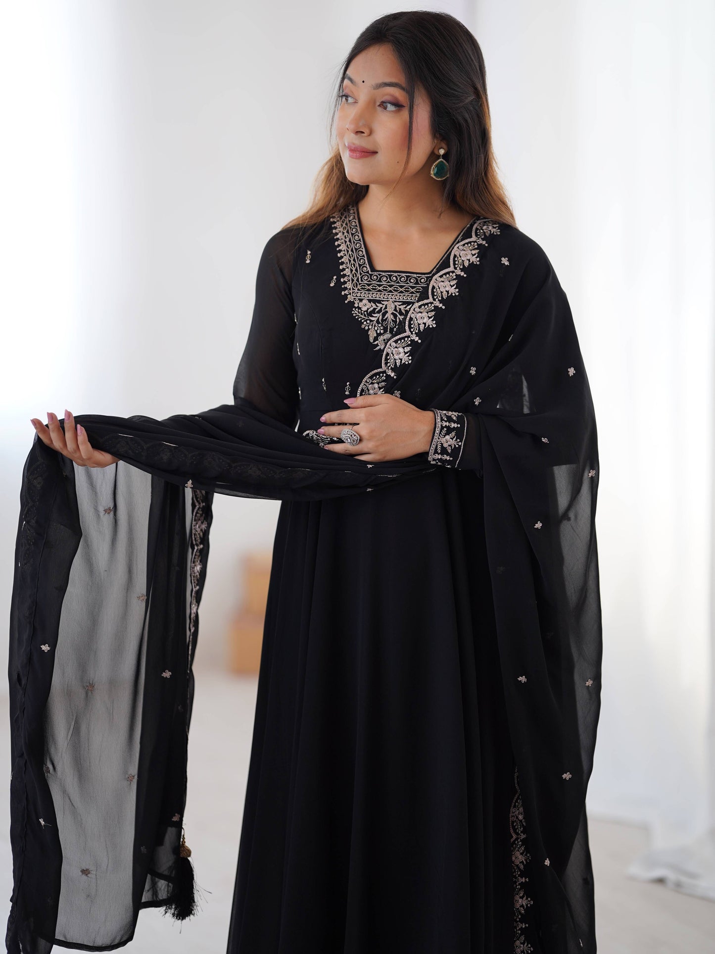 Majestic Black Beads Work Festive Wear Anarkali Suit