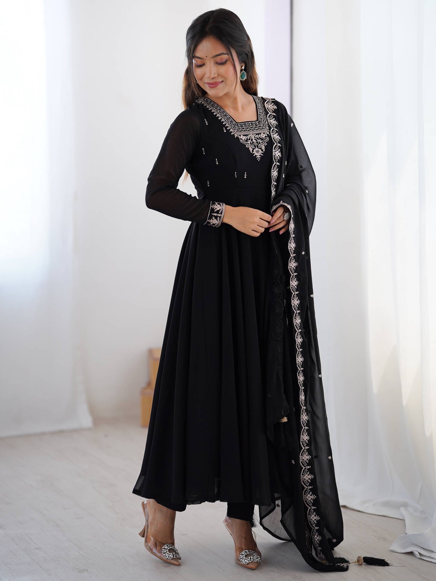 Majestic Black Beads Work Festive Wear Anarkali Suit