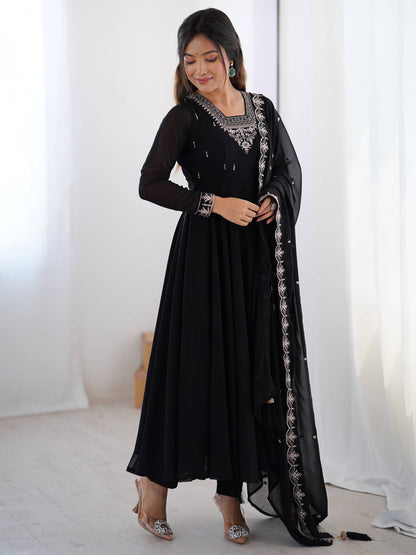 Majestic Black Beads Work Festive Wear Anarkali Suit
