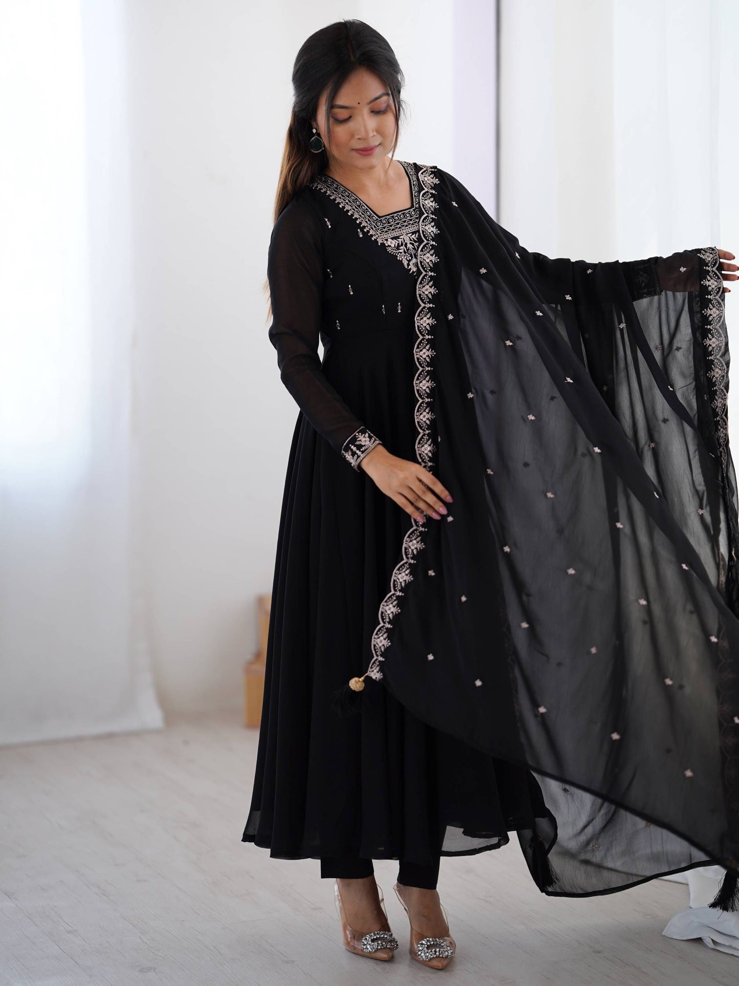 Majestic Black Beads Work Festive Wear Anarkali Suit