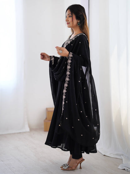 Majestic Black Beads Work Festive Wear Anarkali Suit