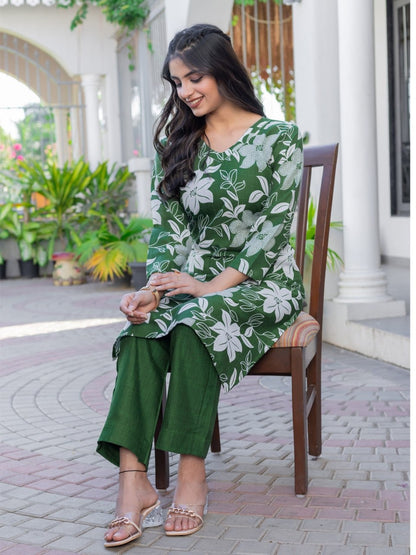 Cotton Blend Kurti-Pant Set