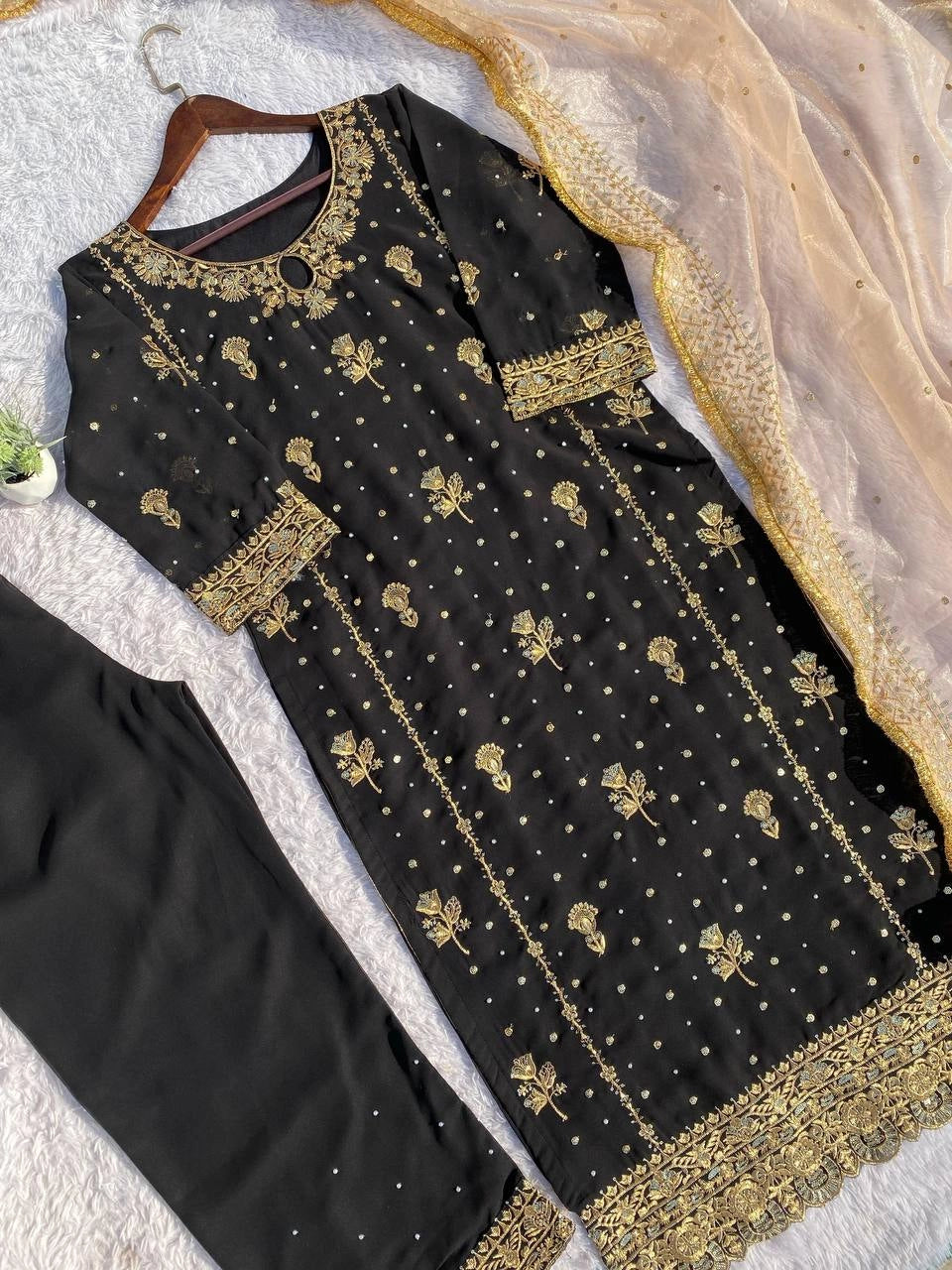 Embroidery And Sequins Work Sharara Suit