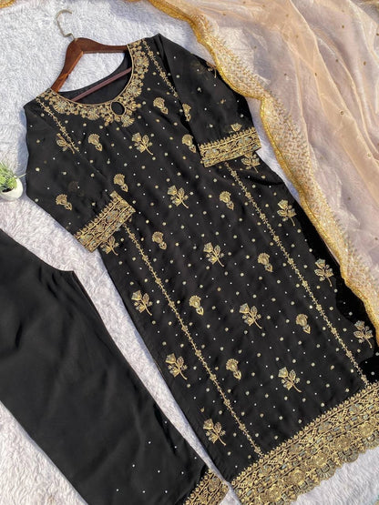 Embroidery And Sequins Work Sharara Suit