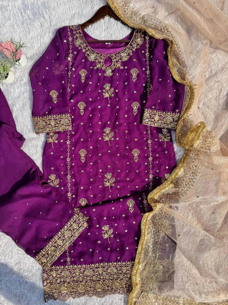Embroidery And Sequins Work Sharara Suit