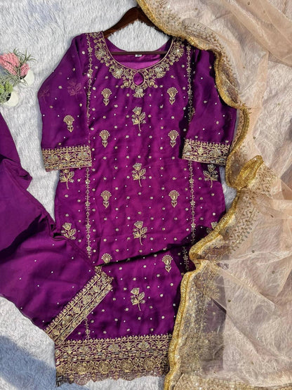 Embroidery And Sequins Work Sharara Suit