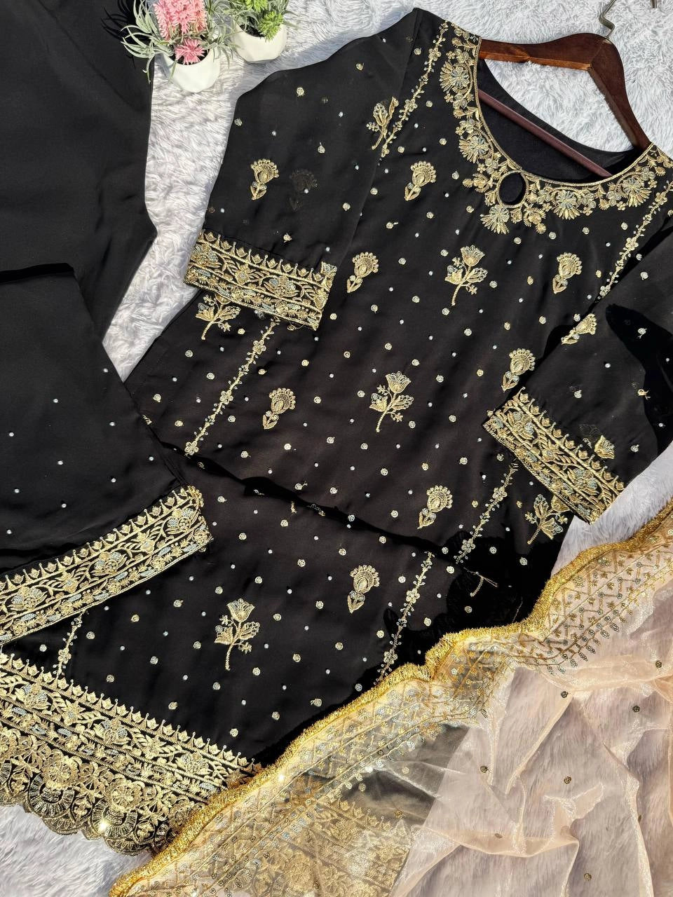 Embroidery And Sequins Work Sharara Suit
