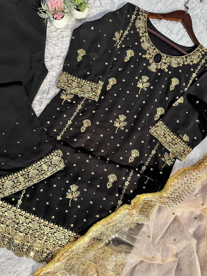 Embroidery And Sequins Work Sharara Suit