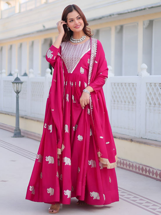 Fox Georgette Heavy Embroidered Gown with Dupatta