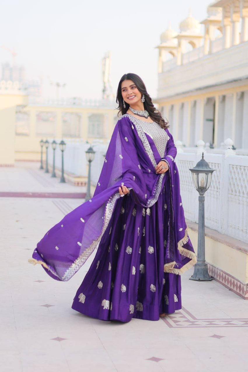 Fox Georgette Heavy Embroidered Gown with Dupatta