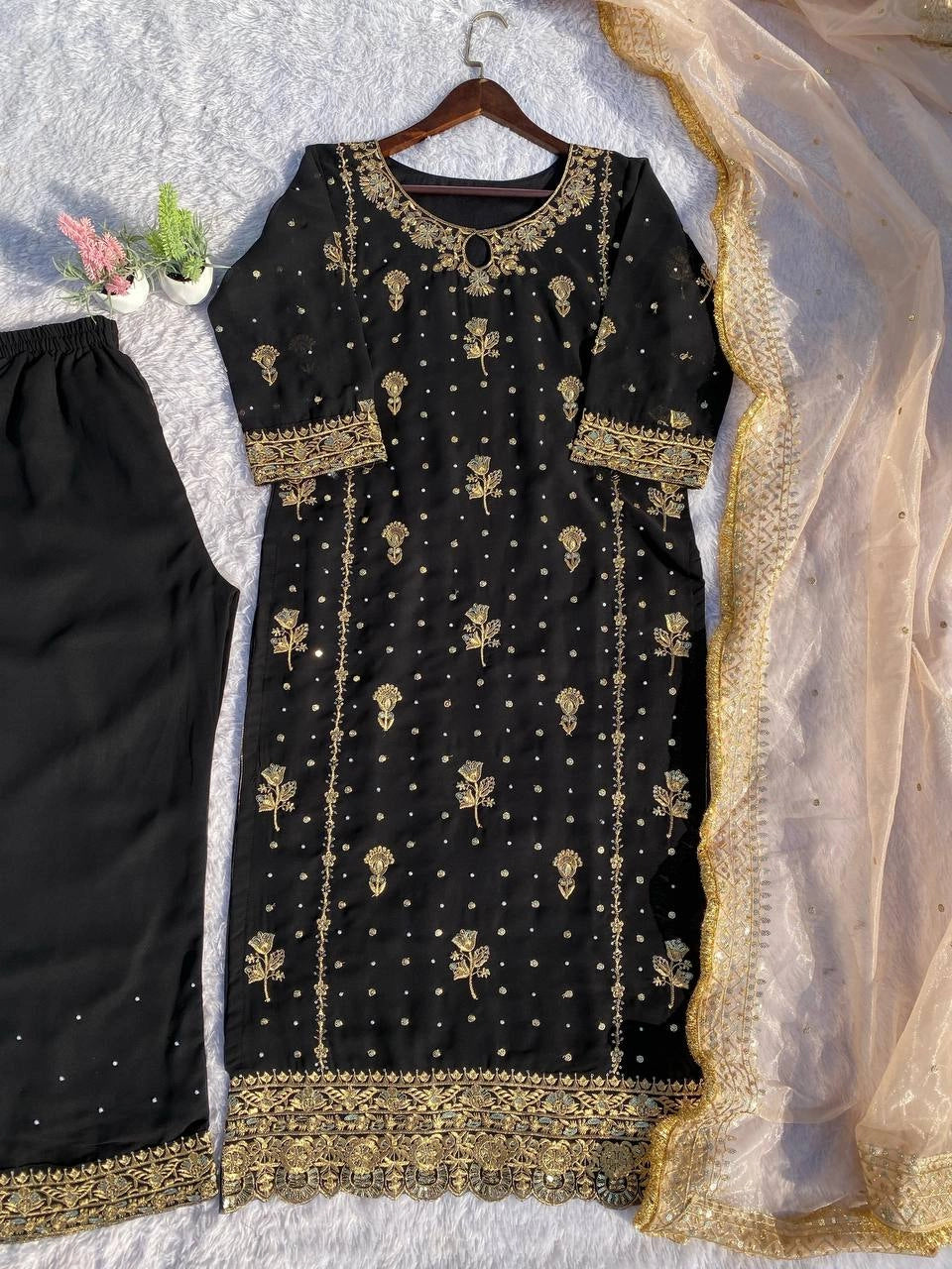 Embroidery And Sequins Work Sharara Suit