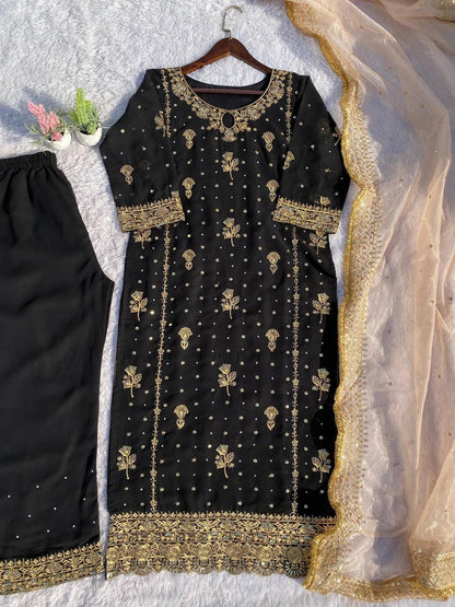 Embroidery And Sequins Work Sharara Suit