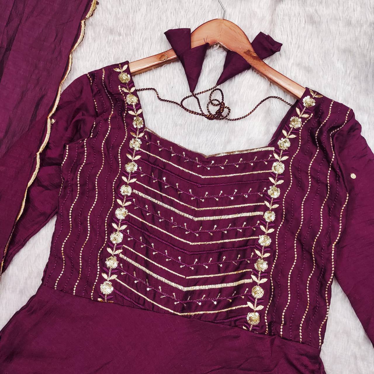 Wine Cutwork Anarkali