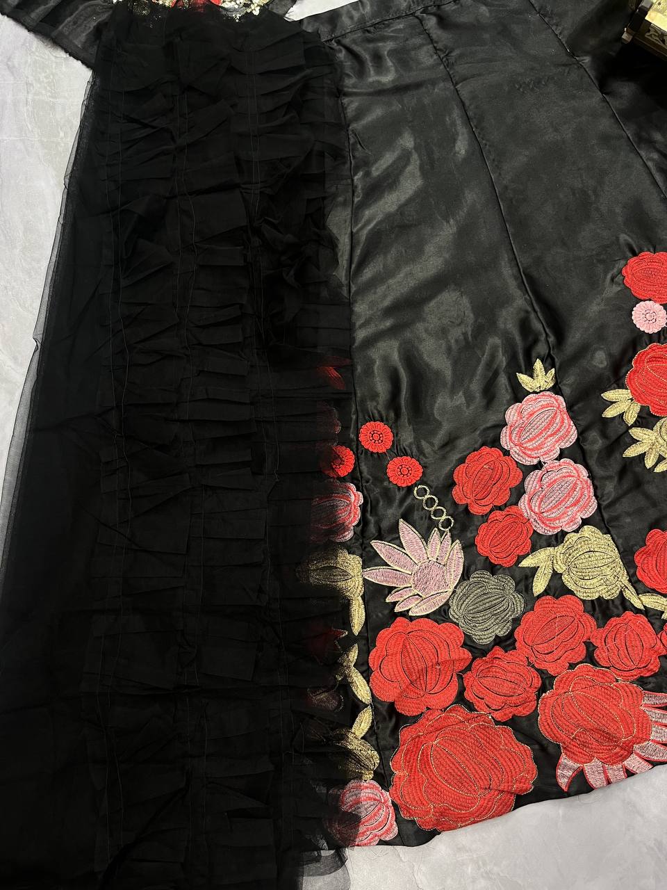 EEIRE BLACK LEHENGA WITH FLOWER EMBROIDERY