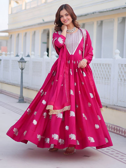 Fox Georgette Heavy Embroidered Gown with Dupatta